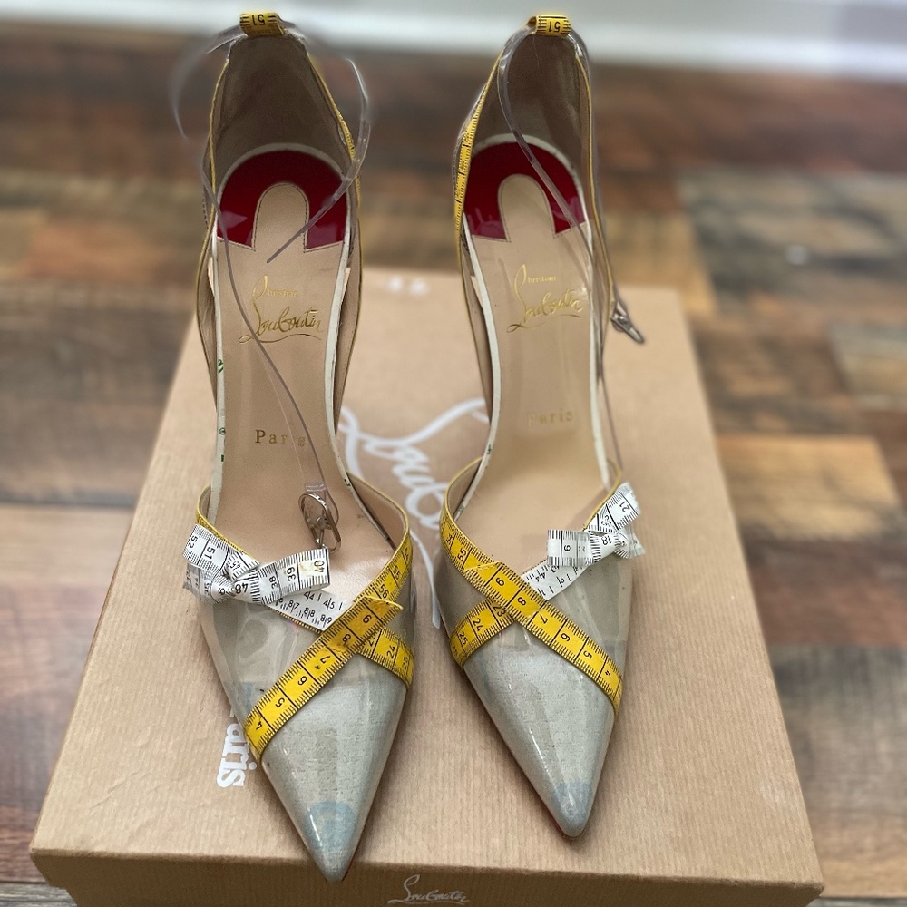 Christian Louboutin Clear PVC and Metallic Pointed Toe Heels in Silver